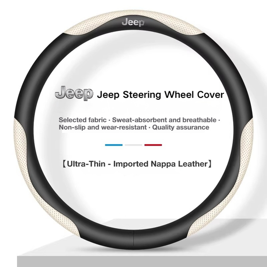 Jeep Genuine Leather Spliced Design with Breathable & Anti-Slip Grip Steering Wheel Cover For Wrangler, Cherokee, Renegade, Grand Commander, Compass - i-Station Mobile Phone & Electronic Device Repair and Accessories