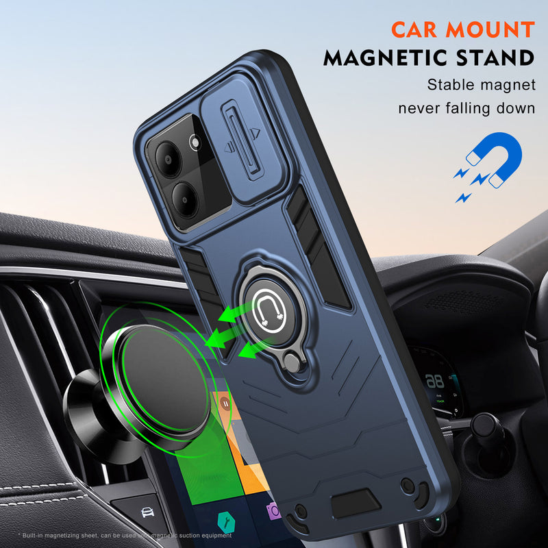 Load image into Gallery viewer, [Built-in Ring Bracket][With Slide Lens Cover] ZTE Blade A34 Mecha-style Anti-slip Protective Hard Heavy Duty Series Case
