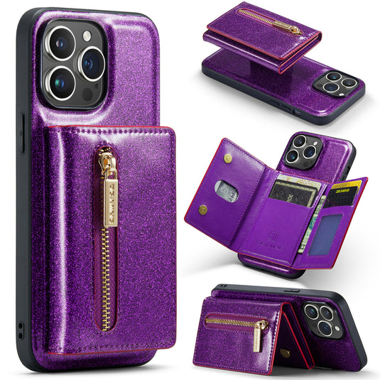 [With Card Slot] Apple iPhone 14/Pro/Pro Max/Plus Glitter Leather Shockproof Wallet Series Case