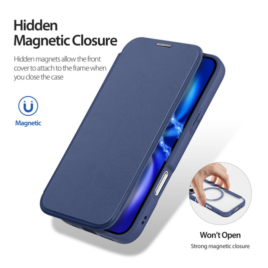 [With Card Slot][Magsafe Compatible] Apple iPhone 17 - Magnetic Catch Transparent Flip PU Leather Wallet Series Case