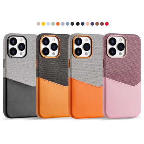 [Magsafe Compatible][With Card Solt] Apple iPhone 13/Pro/Pro Max Two-tone Contrast Leather and Suede Fabric Essentials Series Case