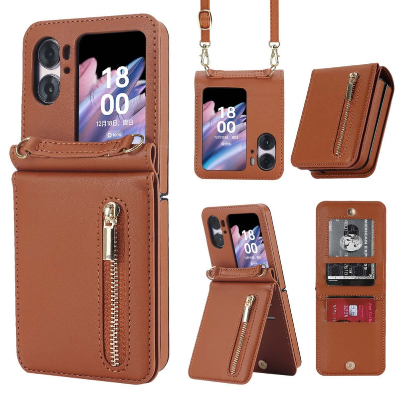 Load image into Gallery viewer, [With Shoulder Strap] OPPO Find N3 Flip (PHT110, CPH2519) - PU leather Crossbody Wallet Style Shockproof Phone Case
