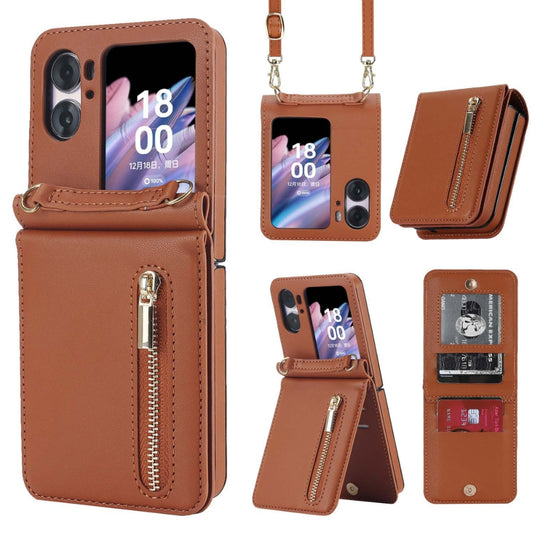 [With Shoulder Strap] OPPO Find N3 Flip (PHT110, CPH2519) - PU leather Crossbody Wallet Style Shockproof Phone Case