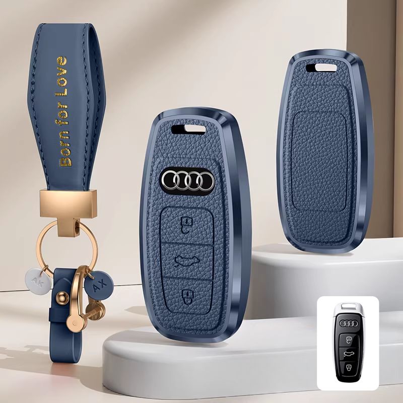 Load image into Gallery viewer, Audi Aluminum Alloy Leather Car Key Fob Case Cover For A6L, A4L, Q5L, A3L, Q3, Q2L, A5, A7L, Q7, A8, Q4 e-tron - i-Station Mobile Phone &amp; Electronic Device Repair and Accessories

