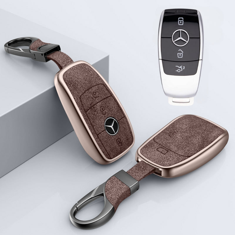 Load image into Gallery viewer, Mercedes Benz Aluminum Alloy Leather Key Protection Case For Benz A, C, E, S, G-Class, GLA, GLB, GLC, GLE, GLS, CLA, CLS, EQC
