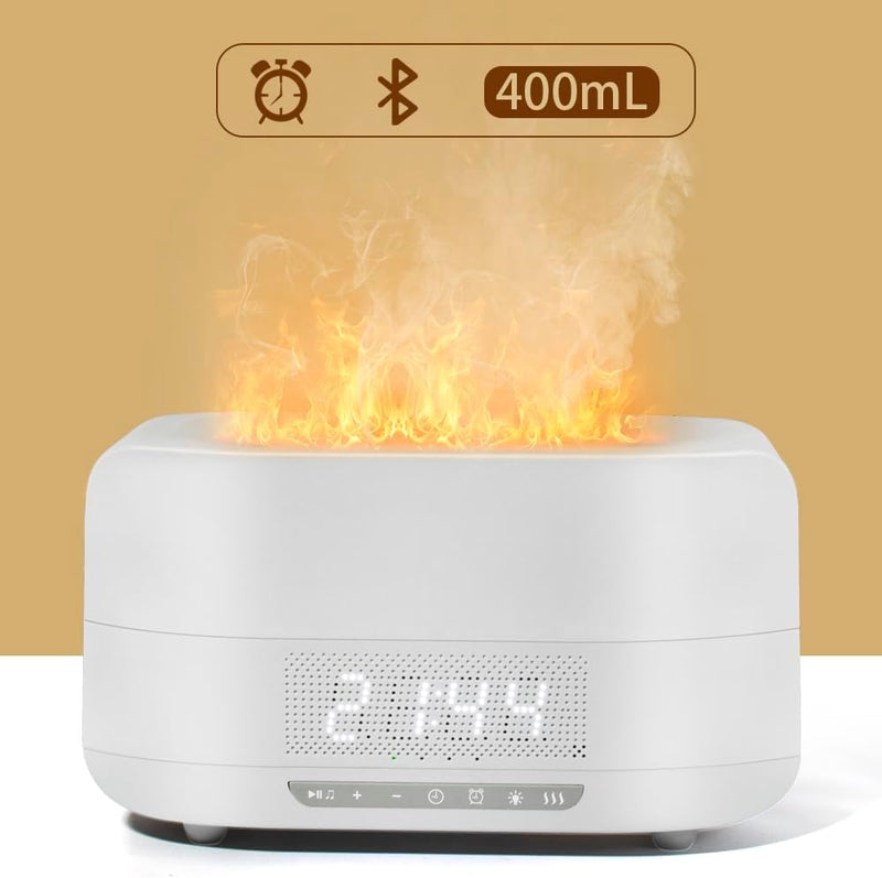 Load image into Gallery viewer, Essential Oil Diffuser, Flame Aroma Diffuser Humidifier With Bluetooth Speaker and Clock, 400ML High Capacity Humidifier for Office and Bedroom
