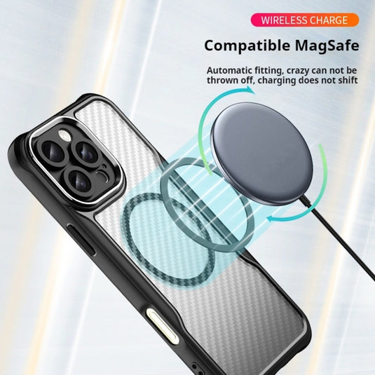 [Magsafe Compatible] Apple iPhone 16/Plus/Pro/Max/e - Carbon Fiber Texture MagSafe Translucent Phone Case