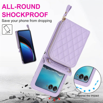 [With Shoulder Strap] [With Card Slot] Motorola Razr 50/Ultra - PU leather Crossbody Wallet Style Shockproof Phone Case - i-Station Mobile Phone & Electronic Device Repair and Accessories
