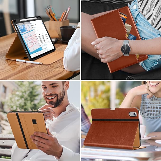 Load image into Gallery viewer, Apple iPad 10th 10.9&quot; 2022 - Premium Leather Business Folio Stand Cover With Pencil Holder - Auto Wake/Sleep And Multiple Viewing Angles Leather Case
