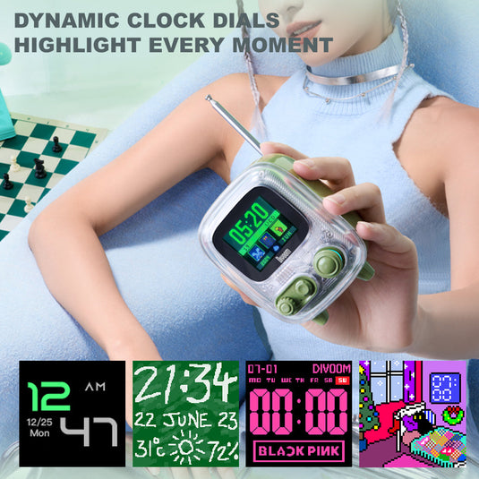 Divoom Tiivoo-2 FM Radio Bluetooth Speaker With Alarm Clock And Upload Photos,Pixel Art Retro Mini Small Cute Wireless Speaker For Party Office Home Desk Bedroom