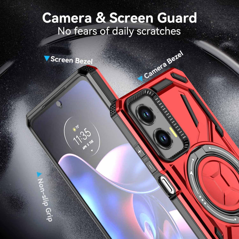 Load image into Gallery viewer, [Built-in ring bracket] Motorola Moto Edge 50 Ultra - Shield Shockproof Rugged Heavy Duty Case With 1PC 9H Tempered Glass Screen Protector
