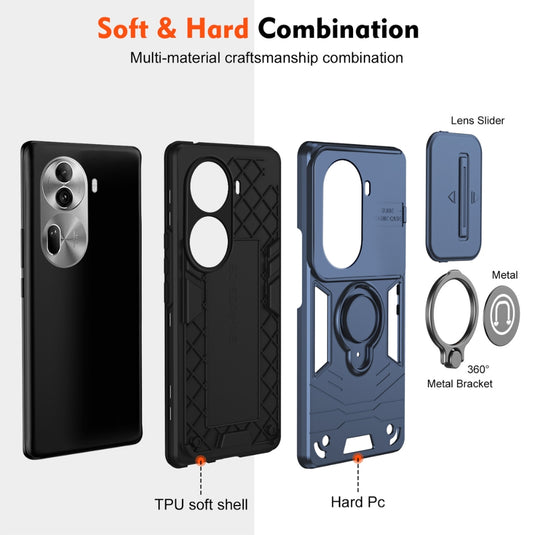 [Built-in Stand][With Slide Lens Cover] OPPO Reno11/Pro/F - PC + TPU 2 in 1 Anti-Drop Protective Shell Case