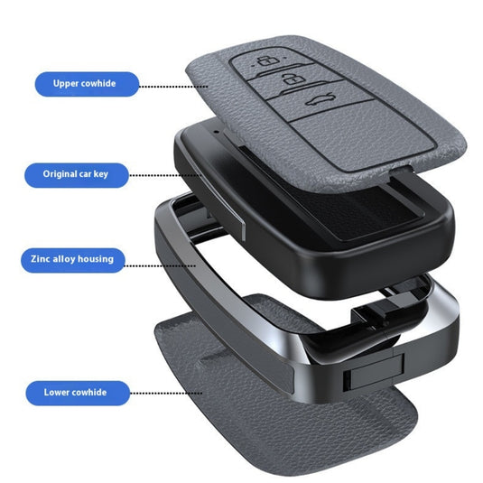 Toyota Zinc Alloy with Genuine Leather Full-Coverage Key Protective Case For RAV4, Camry, C-HR, Corolla, Prado, Prius