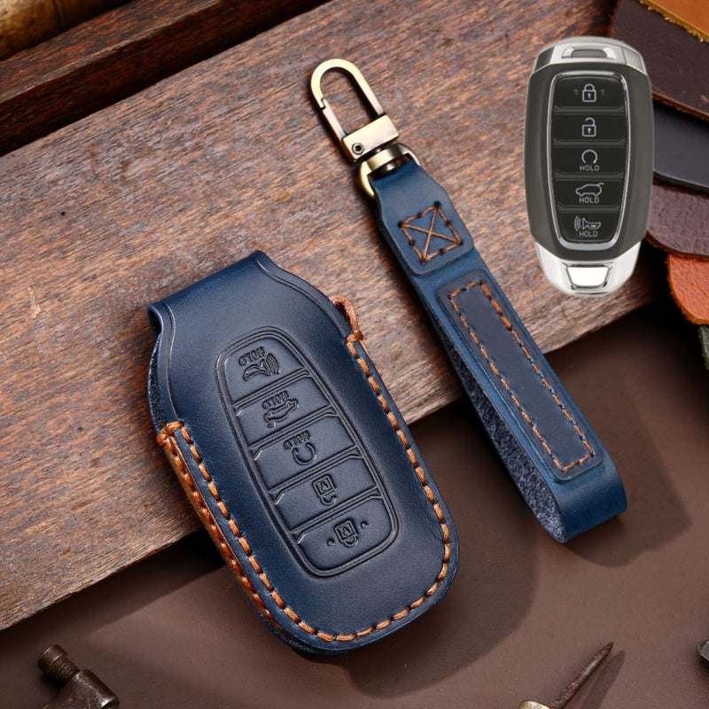 Load image into Gallery viewer, Hyundai Handcrafted Genuine Leather Car Key Protective Case For Santa Fe, Tucson, Palisade, Kona, Santa Fe, Azera
