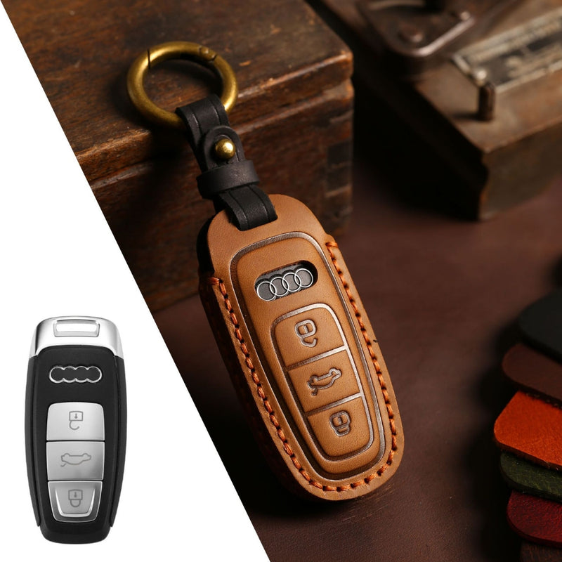 Load image into Gallery viewer, Audi Handcrafted Genuine Leather Car Key Protective Case For A3, A4, A5, A6, A8, Q2, Q5, Q7, Q8, e-tron
