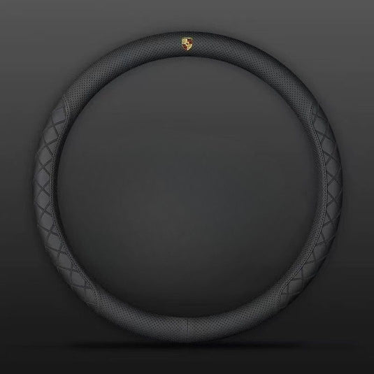 Porsche PU Leather Steering Wheel Cover with Heat-Pressed Embossed Texture For Cayenne, Macan, Panamera, 718, 911, Taycan