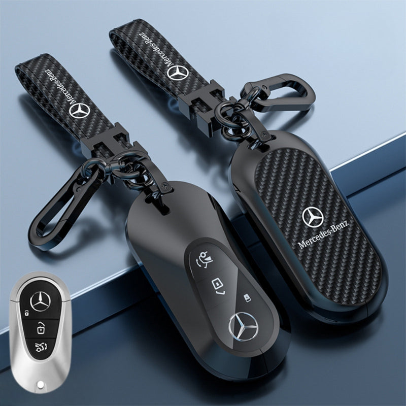 Load image into Gallery viewer, Mercedes Benz Zinc Alloy + Carbon Fiber Texture Car Key Case For Benz A, B, C, E, S, G-Class, GLA, GLB, GLC, GLE, GLS, CLA, CLS, EQC
