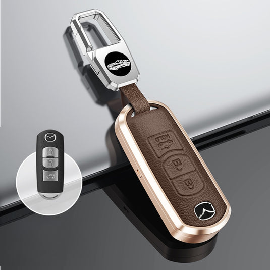 Mazda Aluminum Alloy Genuine Leather Key Case For MX-5, CX-5, CX-7, CX-9, Mazda 6