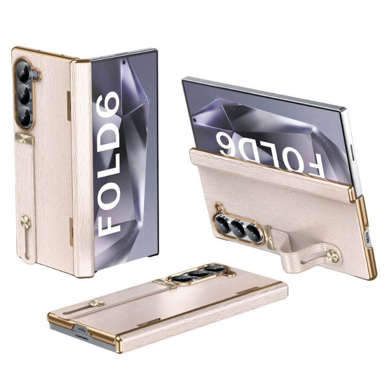 Load image into Gallery viewer, [With Wrist Strap] Samsung Galaxy Z Fold 6 SM-F956 Electroplated Plain Leather Rotating Hinge shockproof Essentials Series Case
