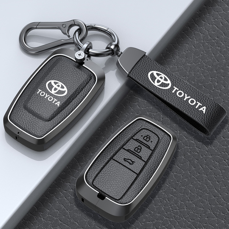 Load image into Gallery viewer, Toyota Zinc Alloy with Genuine Leather Full-Coverage Car Key Fob Protective Case Cover For RAV4, Camry, C-HR, Corolla, Prado, Prius
