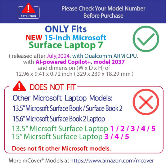 Microsoft Surface Laptop 7 (2037) 15" - iPearl PC Semi-Transparent Shockproof Hard Shell