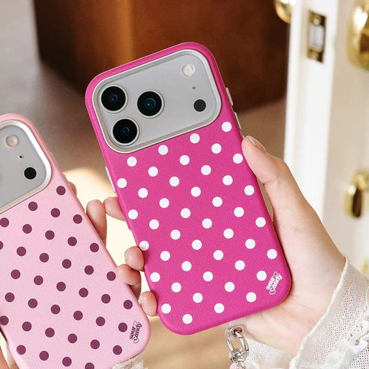 [Built-in Lint] Apple iPhone 17/Pro/Pro Max - Polka Dot PU Leather Full-Cover Shockproof Case