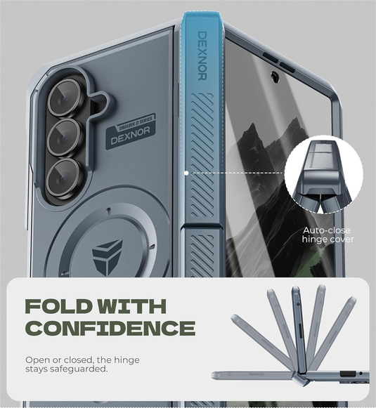 [Dual Kickstands & Front Screen Protector & Zipper Protection] Samsung Galaxy Z Fold7 Dexnor Military-Grade Magnetic Case With Shockproof Hinge Cover