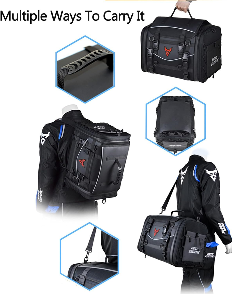 Load image into Gallery viewer, MOTOCENTRIC Motorcycle Rear Seat Bag 35L – Waterproof, Large Capacity, Multi-Functional Travel Bag (Expandable up to 50L)

