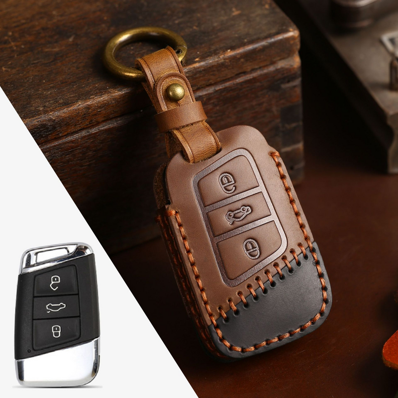 Load image into Gallery viewer, Volkswagen Handcrafted Genuine Leather Car Key Fob Case Cover For Passat, Golf, Magotan, Jetta, Tiguan
