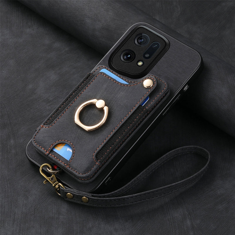 Load image into Gallery viewer, [Built-in Ring Kickstand] OPPO A80 5G - Multi-functional Wallet Stand Shockproof Case With Lanyard
