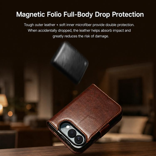 [With Card Slot] Apple iPhone Ultra / Fold - Genuine Leather Flip Stand Wallet Series Case