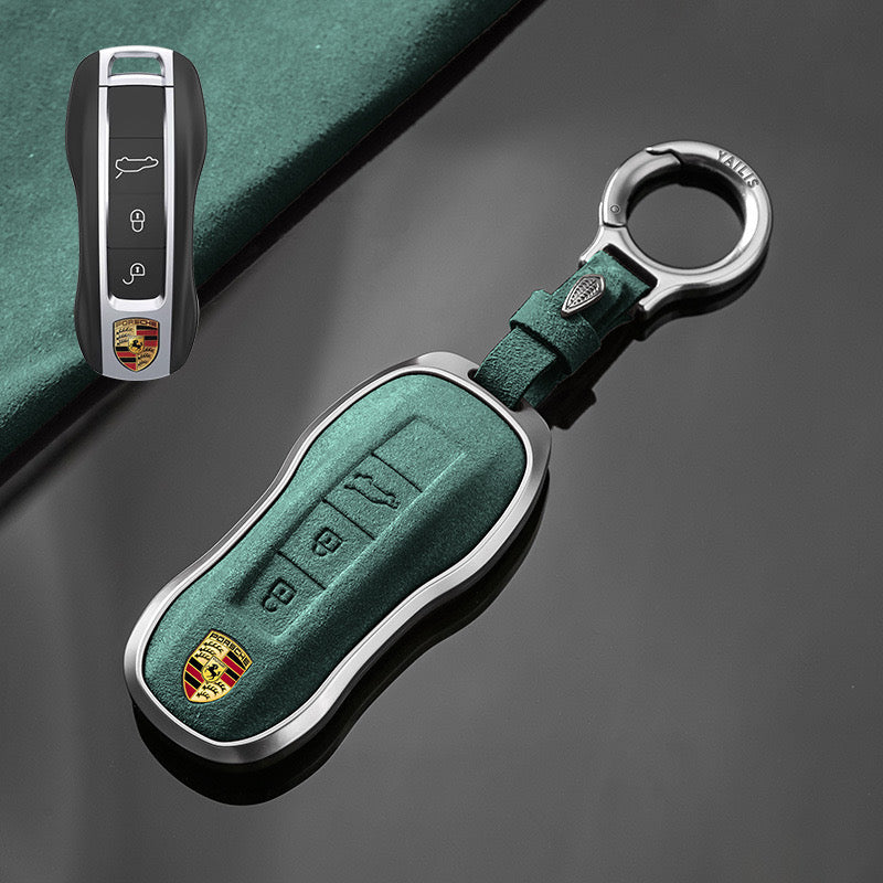 Load image into Gallery viewer, Porsche Luxury Suede Car Key Fob Case Cover For Macan, Cayenne, 911, Panamera, 718, Taycan, 992
