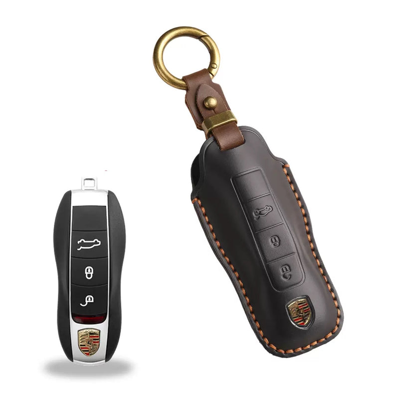 Load image into Gallery viewer, Porsche Handcrafted Genuine Leather Car Key Fob Case Cover For Macan, 718, Panamera
