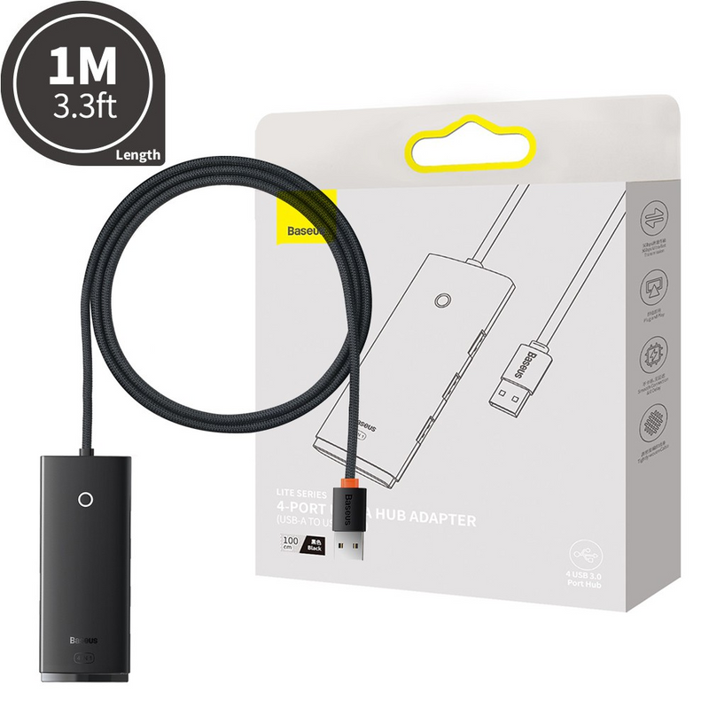 Load image into Gallery viewer, Baseus Lite Series 4-Port USB-A HUB Adapter (USB-A to USB 3.0*4 ) 1m - Black
