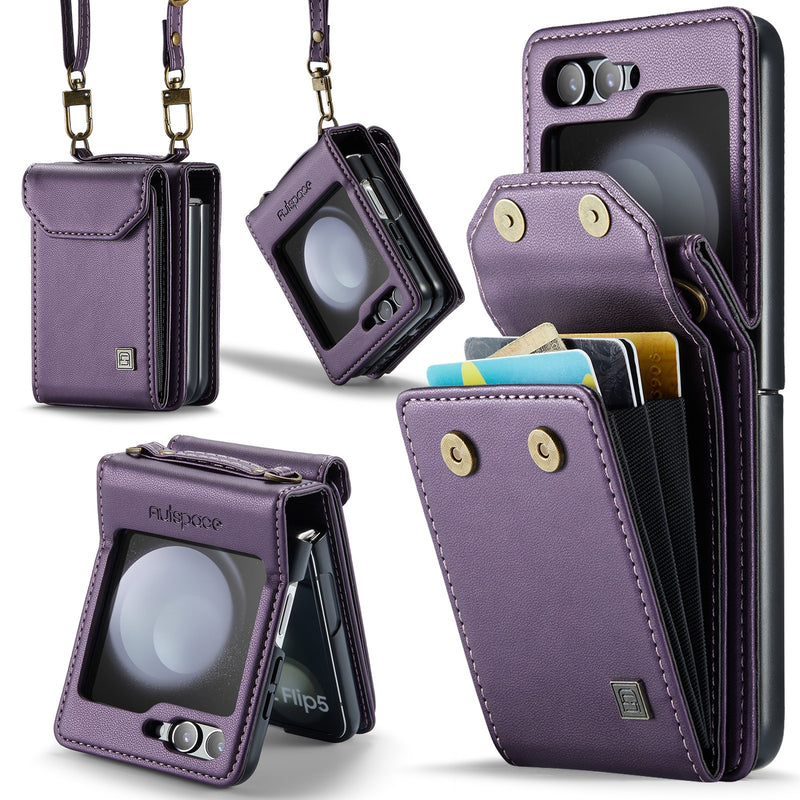 Load image into Gallery viewer, [With Card Slot] Samsung Galaxy Z Flip7 (SM-F766) RFID Blocking Premium Leather Foldable Flip Wallet Case Series
