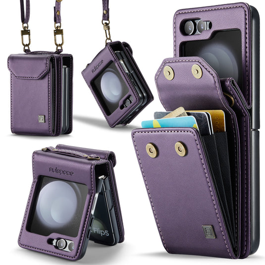 [With Card Slot] Samsung Galaxy Z Flip7 (SM-F766) RFID Blocking Premium Leather Foldable Flip Wallet Case Series