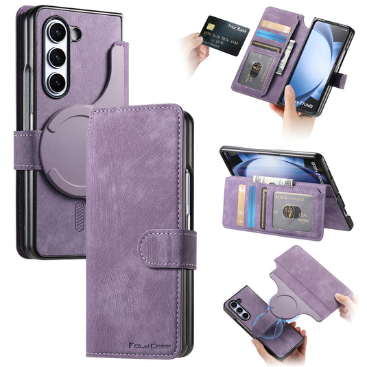 [Magsafe Compatible][Detachable] Samsung Galaxy Z Fold5 SM-F946 Leather Flip Shockproof Wallet Series Case With Card Slot