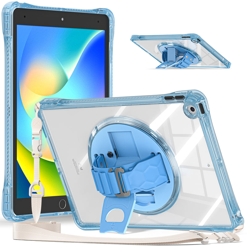 Load image into Gallery viewer, [Built-in Stand][With Wrist Strap] Apple iPad 7/8/9 10.2&#39;&#39; 7/8/9th Gen (2019/2020/2021) Acrylic Transparent Waterproof Heavy Duty Ring Holder Stand Case
