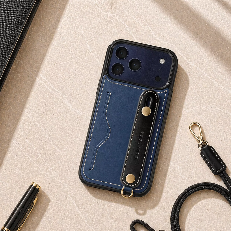 Load image into Gallery viewer, [With Card Slot] Apple iPhone 17 &amp; 17e &amp; Air &amp; Pro &amp; Pro Max - HANATORA Business Premium Genuine Leather Phone Case with Contrast Wrist Strap
