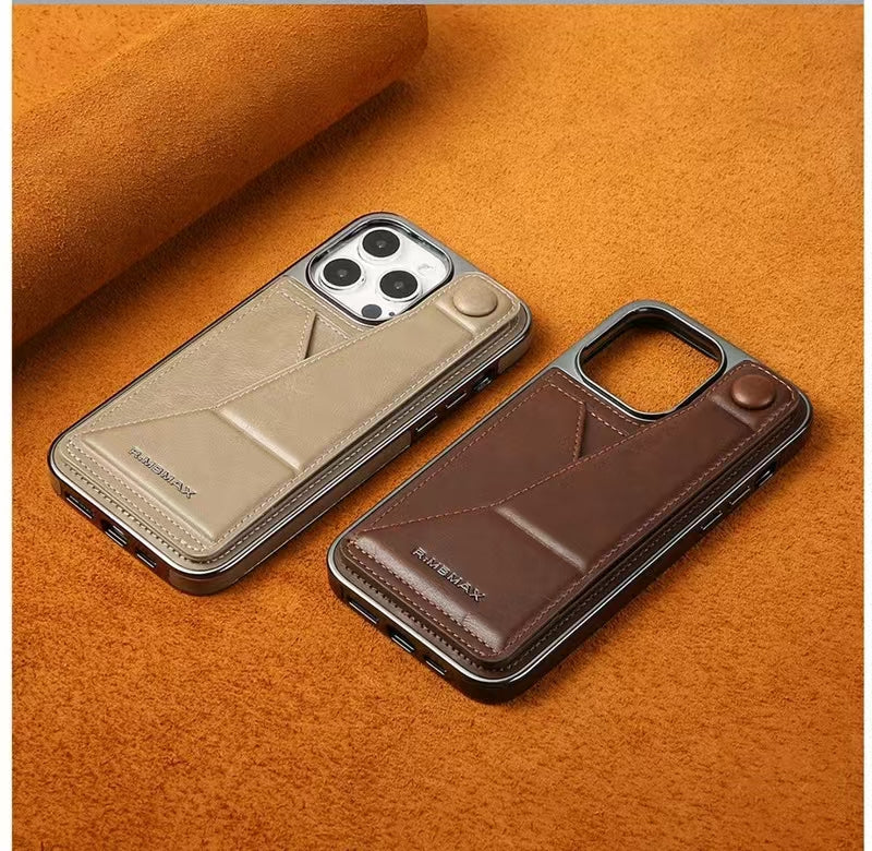 Load image into Gallery viewer, [With Card Slot] Apple iPhone 15/Plus/Pro/Pro Max Electroplated Shockproof Genuine Leather Series Case
