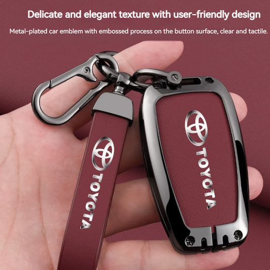 Toyota Full Metal Coverage + PU Leather Car Key Fob Case Cover For Camry, Corolla, RAV4, Highlander, C-HR, Prius, Avalon