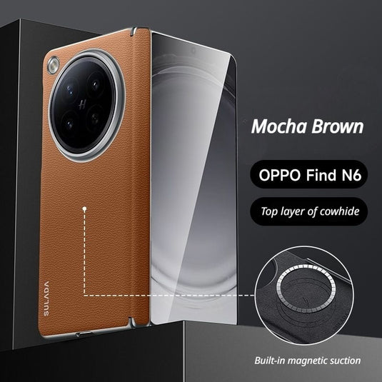 [Magsafe Compatible] OPPO Find N6 - Genuine Leather Magnetic Central Hinge Shockproof Protective Case - i-Station Mobile Phone & Electronic Device Repair and Accessories