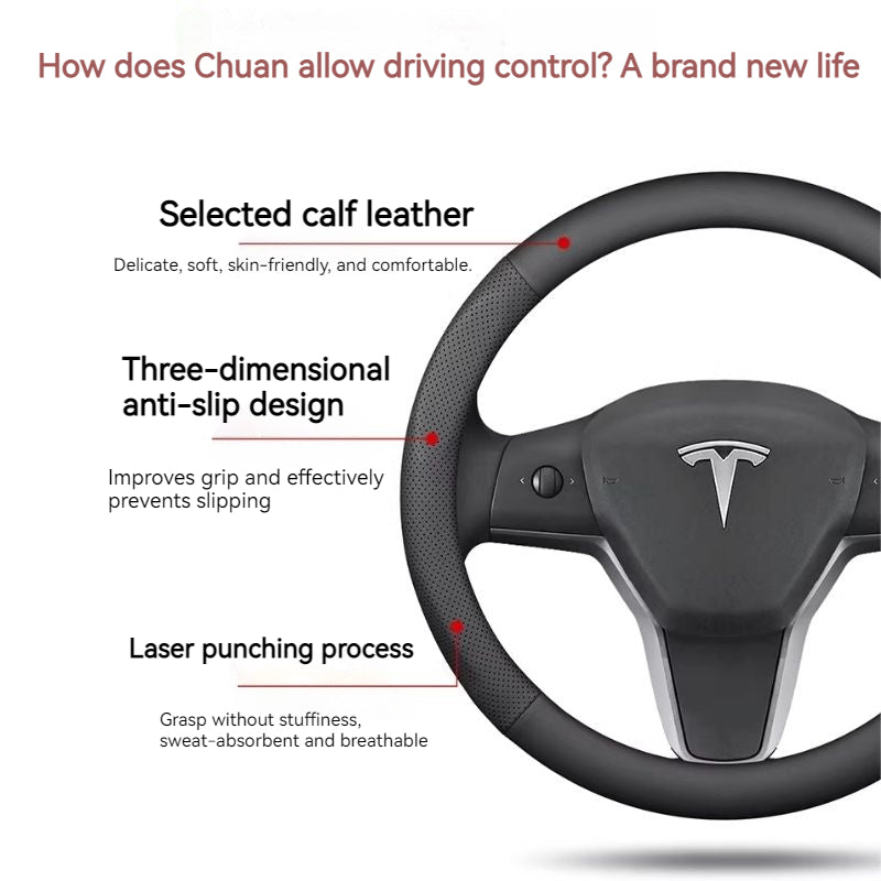 Load image into Gallery viewer, Tesla Genuine Cowhide Leather Steering Wheel Cover For Model 3, Model Y, Model S, Model X - i-Station Mobile Phone &amp; Electronic Device Repair and Accessories
