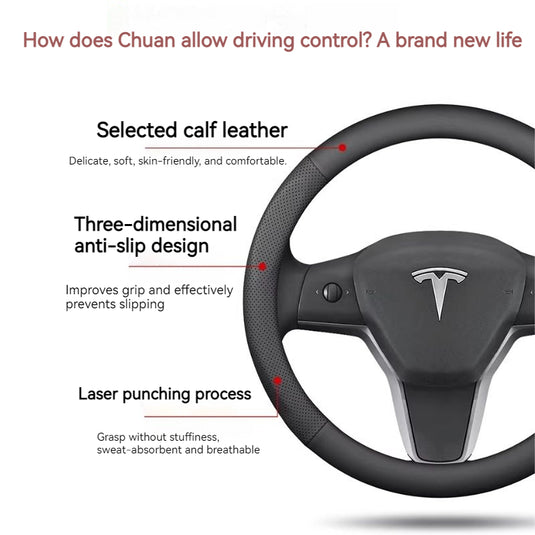 Tesla Genuine Cowhide Leather Steering Wheel Cover For Model 3, Model Y, Model S, Model X - i-Station Mobile Phone & Electronic Device Repair and Accessories