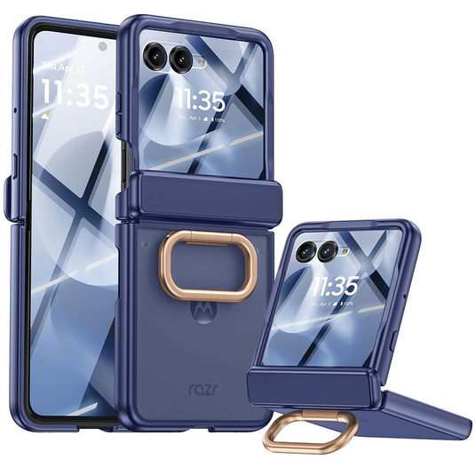 [Built-in Ring Stand] Motorola Moto Razr 60 / 60 Ultra All-in-One Magnetic Hinge Case with Screen Protector