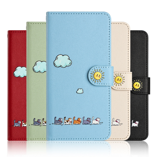 [With Card Slot] Apple iPhone 14/Plus/Pro/Pro Max Cartoon Flip Genuine Leather Series Case