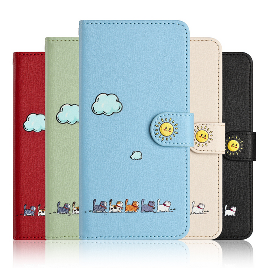 [With Card Slot] Apple iPhone 15/Plus/Pro/Pro Max Cartoon Flip Genuine Leather Series Case