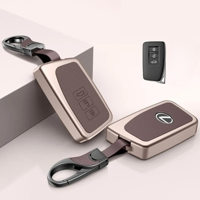 Load image into Gallery viewer, Lexus Aluminum Alloy Leather Car Key Fob Case Cover For ES200, ES300,  RX300, 350h, NX200, LX570
