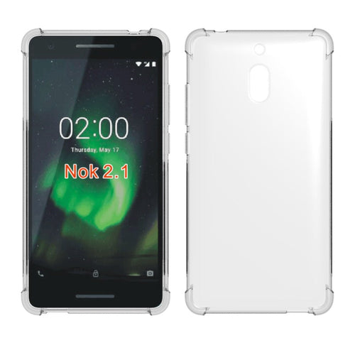 Nokia 2.1 - AirPillow Cushion Transparent Soft Clear TPU Four Corners Protective Case With 2PC 9H Tempered Glass Screen Protector