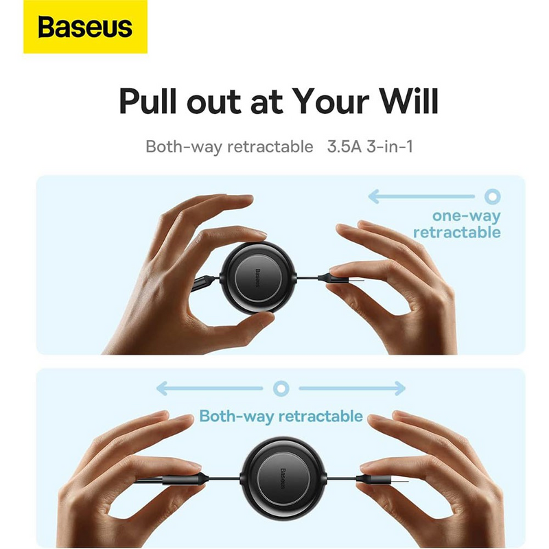 Load image into Gallery viewer, Baseus Bright Mirror 2 Series Retractable 3-in-1 Fast Charging Data Cable USB to M+L+C 3.5A 1.1m
